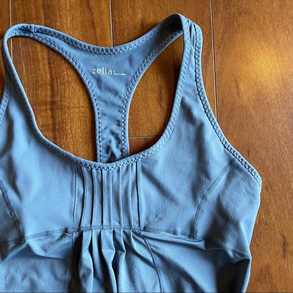 ZELLA Womens Workout Cinch T Back Tank Gray Built In Bra Size L - Picture 2 of 9